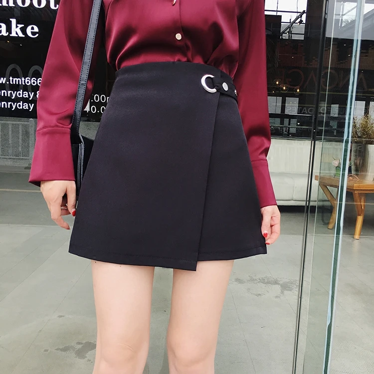 Женские юбки Qooth в стиле харадзюку ассиметричная черная юбка для школьников