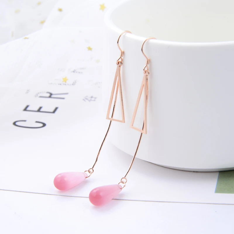 Серьги подвески из серебра S25 с розовым золотом милые ювелирные украшения для