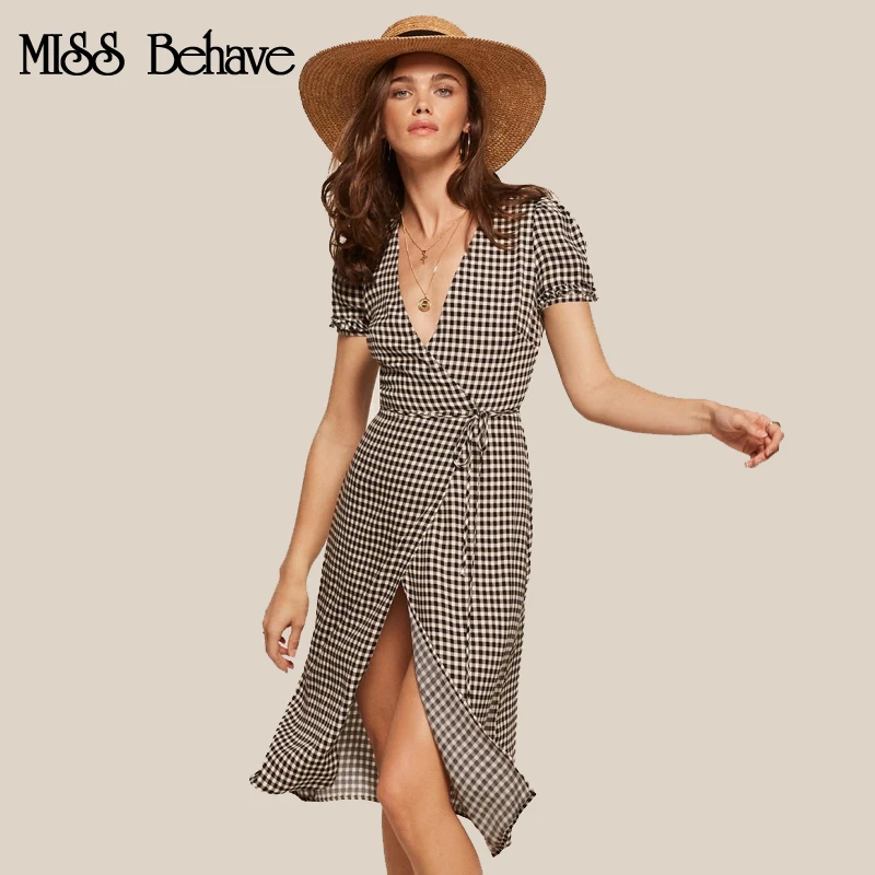 Мисс ведут себя Винтаж платье для женщин Большие Размеры Мода v-образным вырезом