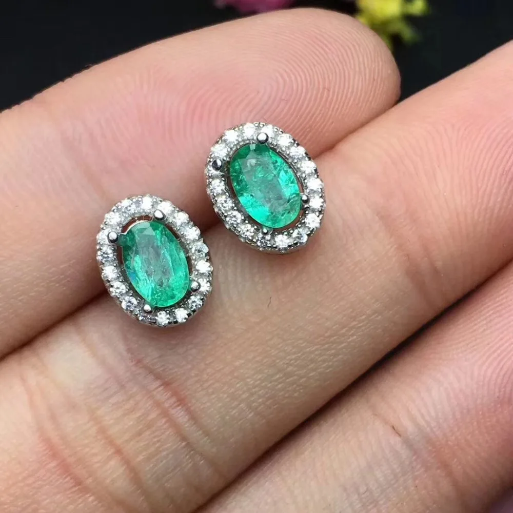 Серьги из натурального изумруда,, настоящий изумруд, серебро 925 пробы, драгоценный камень 4*6 мм, 2 шт