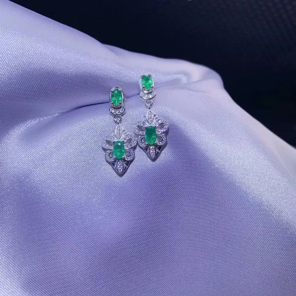 

Restoring Especially geometry S925 silver natural green emerald drop earrings natural gemstone women birthday party gift jewelry