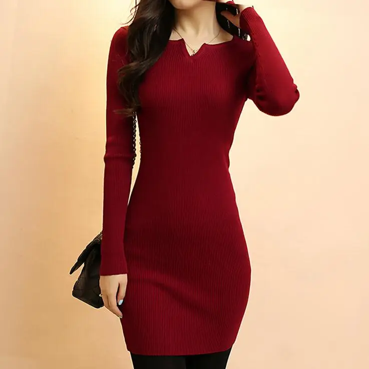 Женское трикотажное платье свитер с V образным вырезом|dress for|dress for womensweater dress |
