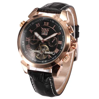 Rose Gold Black JARAGAR, Мужская коллекция, часы, роскошный золотой чехол, мужские часы, вращающийся ободок, дата, день, дисплей, часы из турбийона, автоматические механические Relogios - Цвет: Rose Gold Black