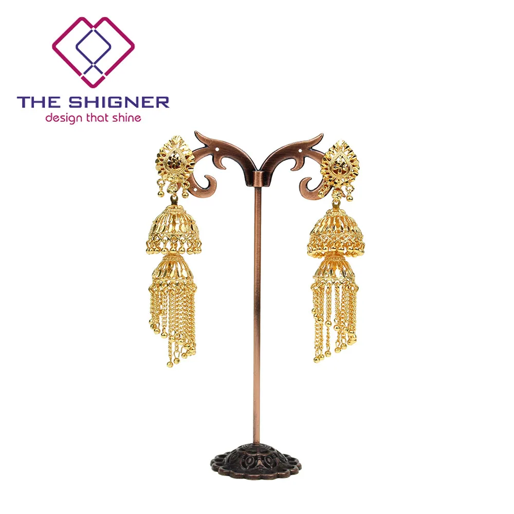 THE SHIGNER этнические индийские Золотые птичья клетка Jhumka Jhumki серьги с кисточками дубайские классические племенные традиционные висячие серьги ювелирные изделия