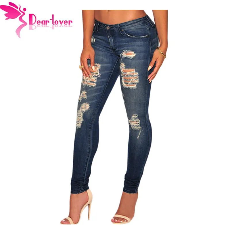Dear Lover облегающие джинсы Модные женские длинные брюки темно пескоструйные