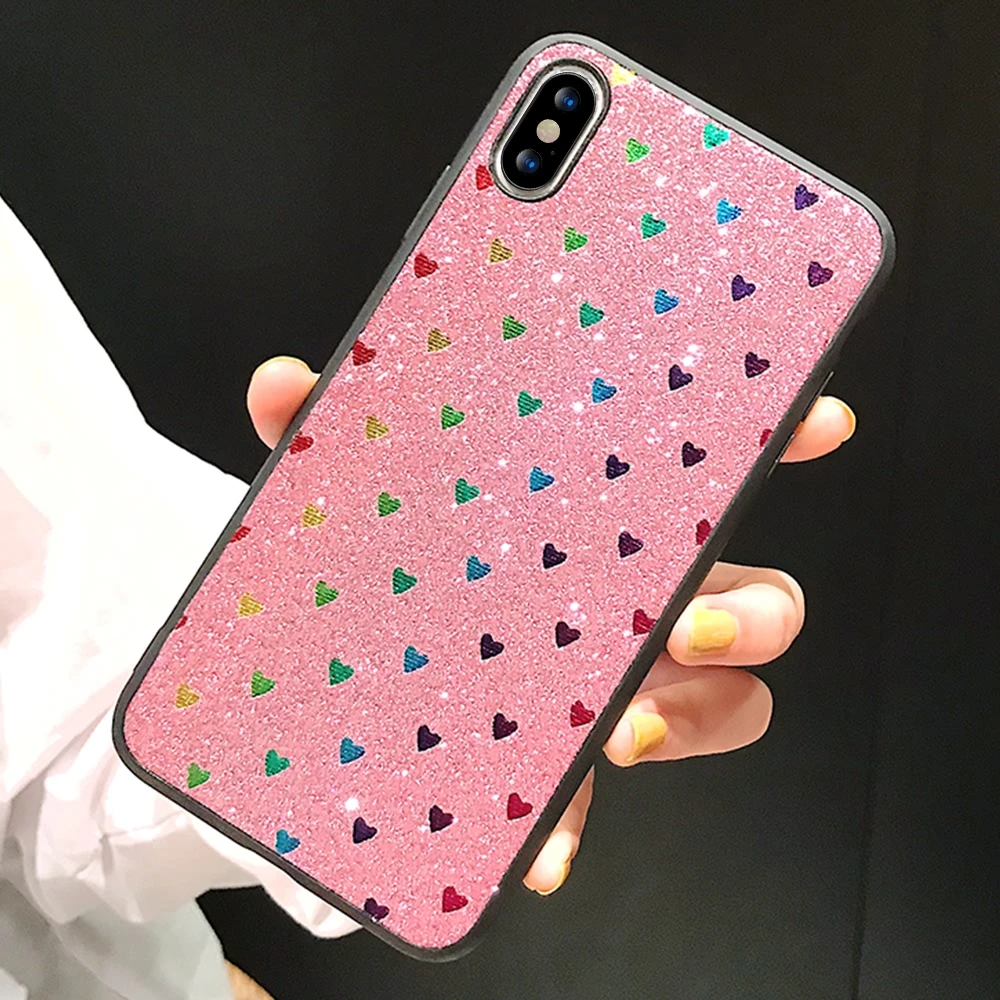 L-FADNUT Love Heart Silicone Phone Case For iPhone 7 Plus 8 6S 6 Bling Shockproof Soft Bumper Cover Xr X Xs Max Capa |