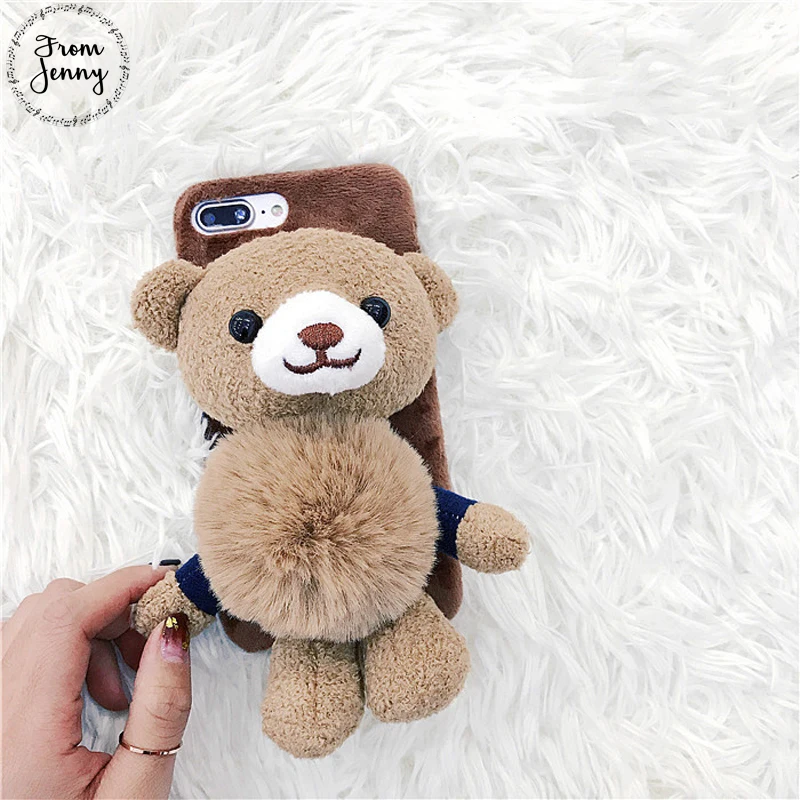 Чехол для iPhone 7, 8, 7 plus, 8 plus, 6 Plus, 6 S+ plus с плюшевым 3D медведем из мультфильма Jenny Toy Animal