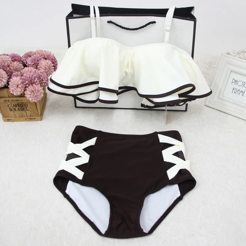 Maillot de bain fille, комплект бикини из двух частей, сексуальные маленькие стальные скобки с тонким корпусом, с высокой талией, треугольный раздельный купальник - Цвет: Brown