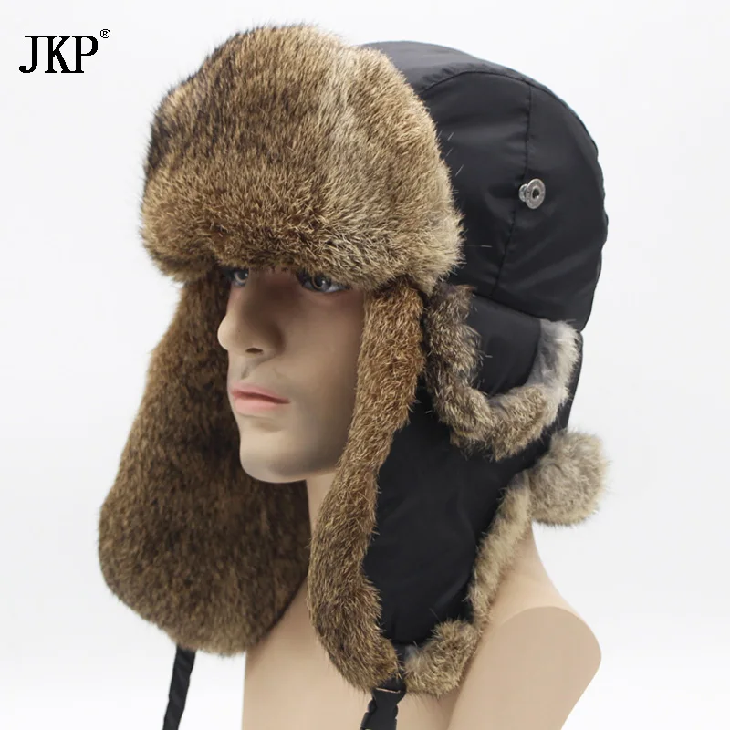 JKP 2018 теплая Модная шапка бомбер из кроличьего меха зимняя ушанка колпачки