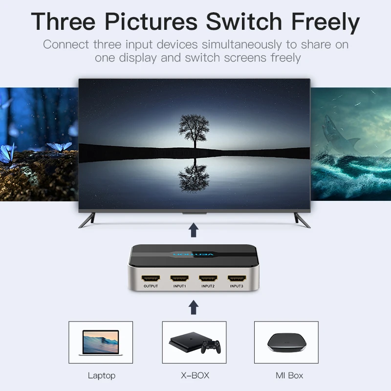 Сплиттер HDMI Vention 3 входа 1 выход 4K порта переключатель Swtich с Toslink Audio 3D 2160P для Xbox 360 PS4