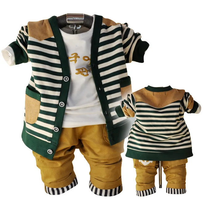 

Anlencool 2020 Rushed Coat Roupas Meninos New Korean Baby Clothing Spring Three-piece Stripe Cardigan Brand Clothes Boy Set