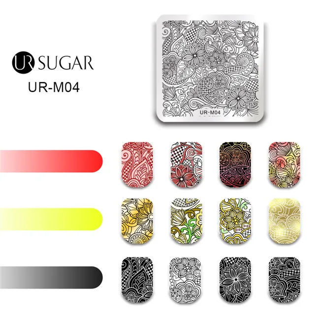 Ur Sugar День Святого Валентина ногтей штамповки пластины квадратный цветок кружева плед маникюрный шаблон дизайн ногтей DIY изображения пластины штамп лак - Цвет: URM04