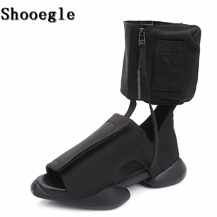 SHOOEGLE/летние модные мужские рыцарские сапоги для подиума Черные удобные сандалии