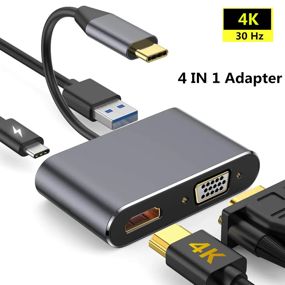 4 в 1 type-c к hdmi USB3.0 PD USB c концентратор адаптер питания USB для Macbook Air Pro xiaomi huawei ноутбук
