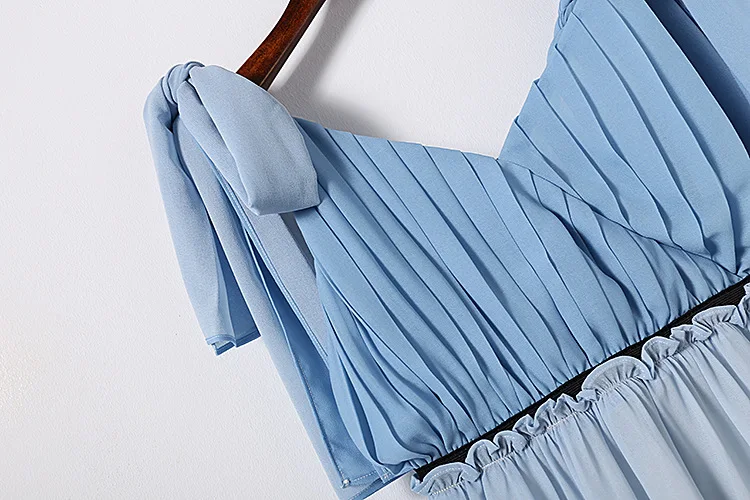 Одежда для девушек студенческое летнее платье из шифона синего и белого цветов