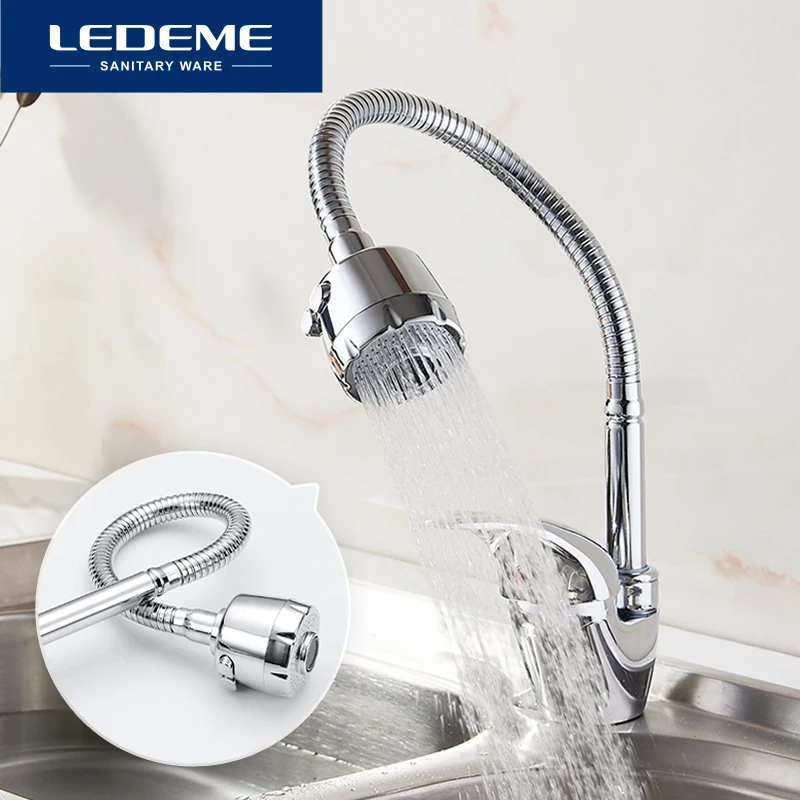 LEDEME Смеситель для кухни с губким изливом силумин Цвет: хром  L4302 B|kitchen faucet|brass