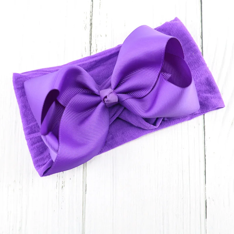 Dark Purple Детская повязка на голову, бант, нейлон для девочек, ободки для девочек, новорожденных с бантами, бандо, Bebe Fille, головной убор, детский тюрбан, бант - Цвет: Dark Purple