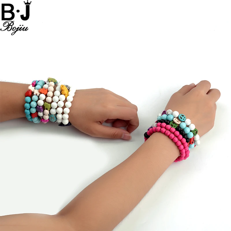 Женский браслет BOJIU из чакры эластичный нерегулярный натуральный камень