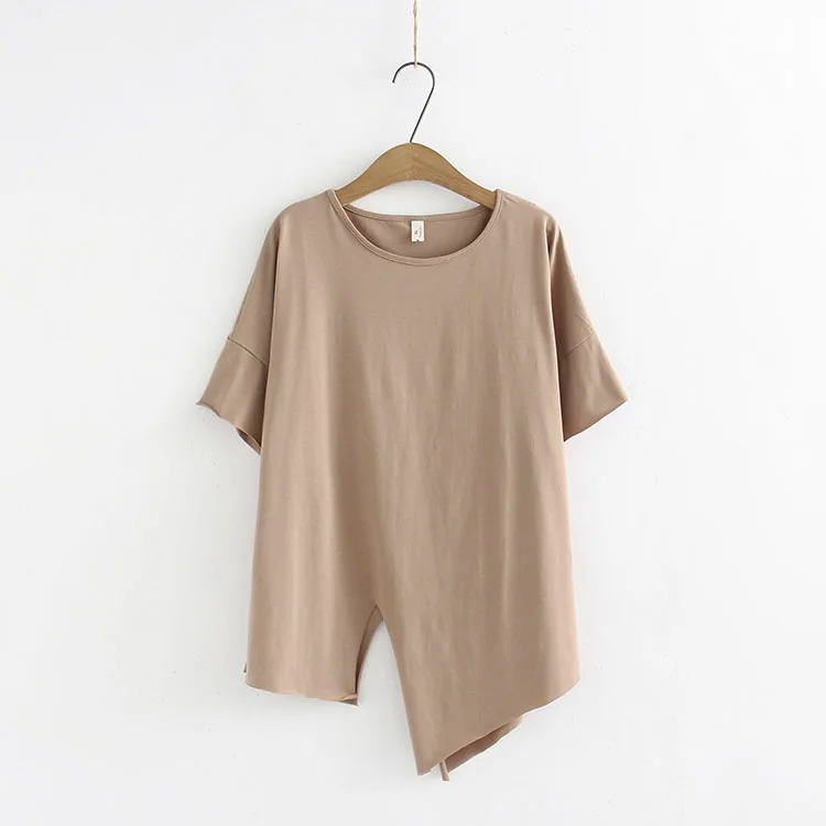 Женская Асимметричная футболка Повседневная Свободная с коротким рукавом и