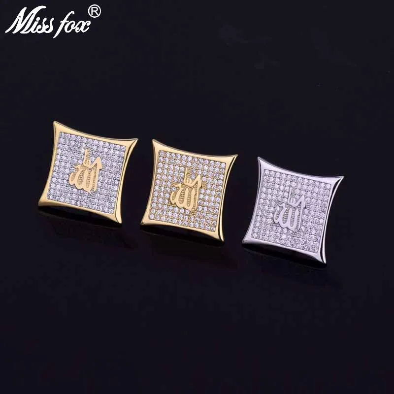 MISSFOX хип хоп религиозный символ мужские серьги гвоздики модные кубические