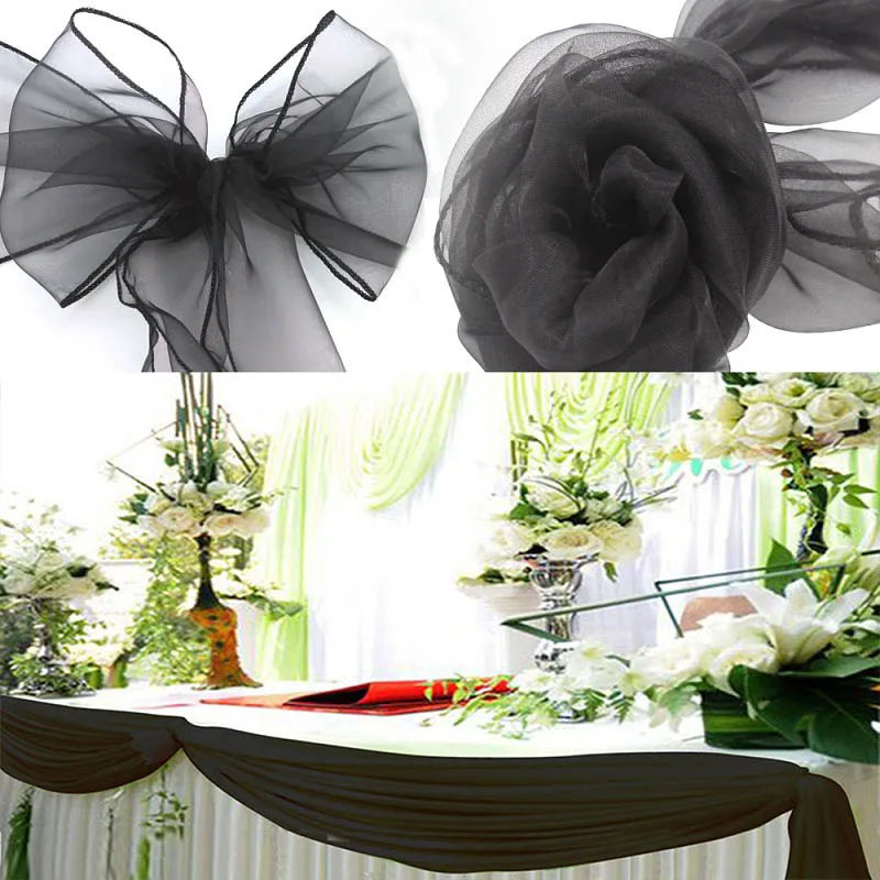 black 1 компл. 50 шт. органзы Председатель Пояса Лук Обложка и 1 шт. 5 м* 1,35 м sheer органза добычу ткань diy для свадеб События и вечерние украшения - Цвет: black