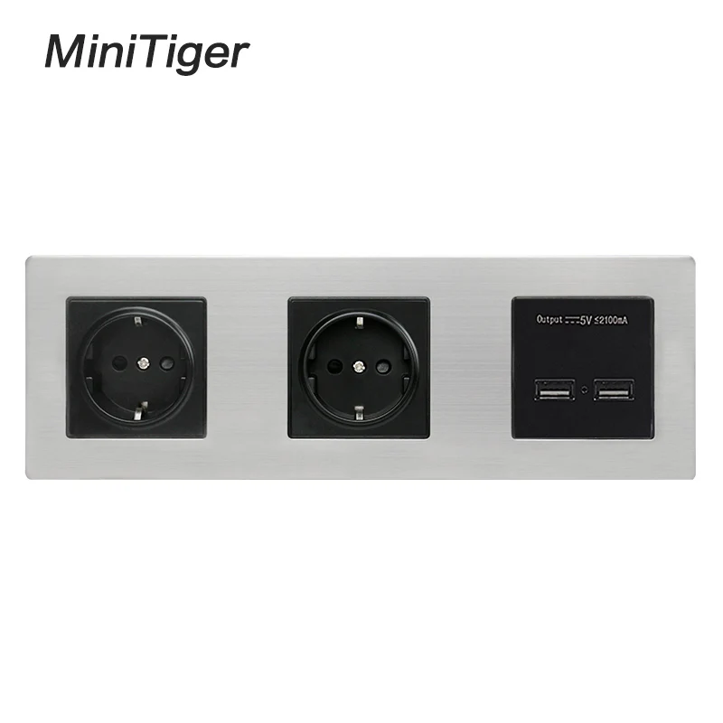 Minitiger стандарт ЕС настенная панель из нержавеющей стали двойная розетка 16А