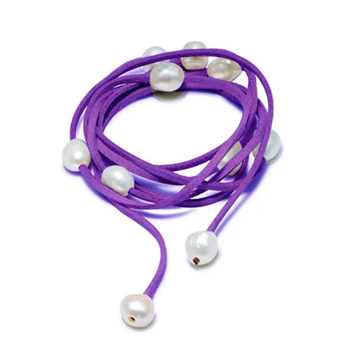 Purple DMCBFP106 9-10 мм БАРОККО жемчужный кожаный браслет, жемчужный браслет, повседневный стиль Летний пляж ювелирные изделия, DIY может быть длинным - Цвет камня: Purple