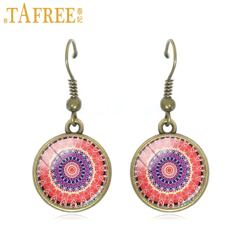 A451 TAFREE Хиппи Мандала серьги помпоном Bohemian Paisley медитации висячие серьги стекляный с картинкой художественное оформление круглый ювелирные изделия A448 - Окраска металла: A451