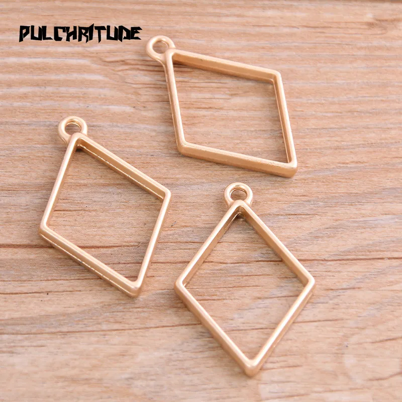 

6pcs 26*40mm Two Color Polished Alloy Jewelry Accessories DiamondCharm Hollow Glue Blank Pendant Tray Bezel