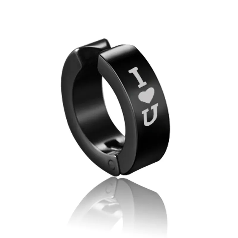Pair Fake Hoop Earring Studs Mens Womens Silver Black Stainless Steel Huggie 8mm Diameter Ear Lobe Helix Non-Piercing Clip On