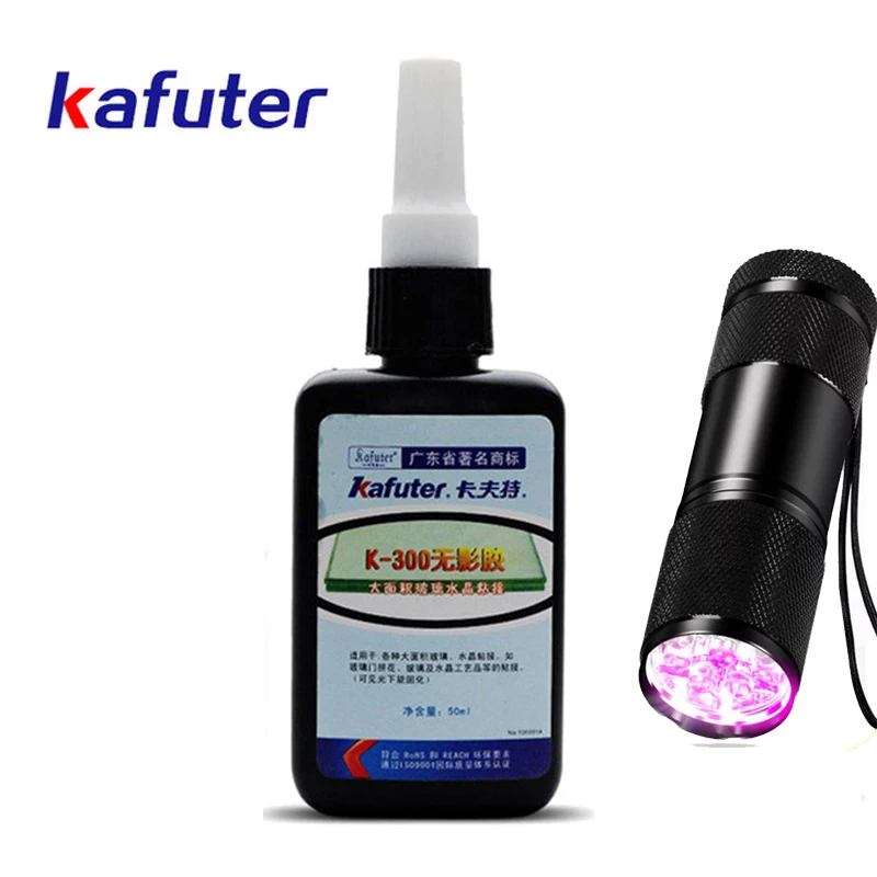 Сильный 50 мл клей УФ Kafuter K 302 + 51 светодиодный ультрафиолетовый фонарик с