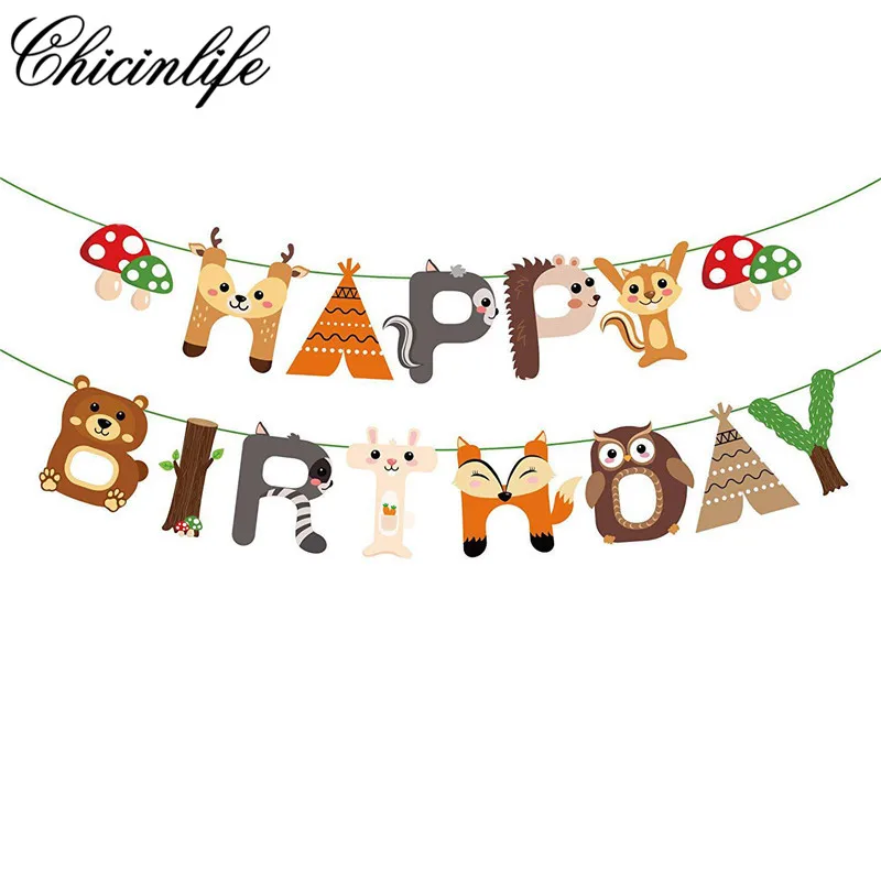 Chicinlife 1 Набор С Днем Рождения джунгли сафари тематические баннер животные
