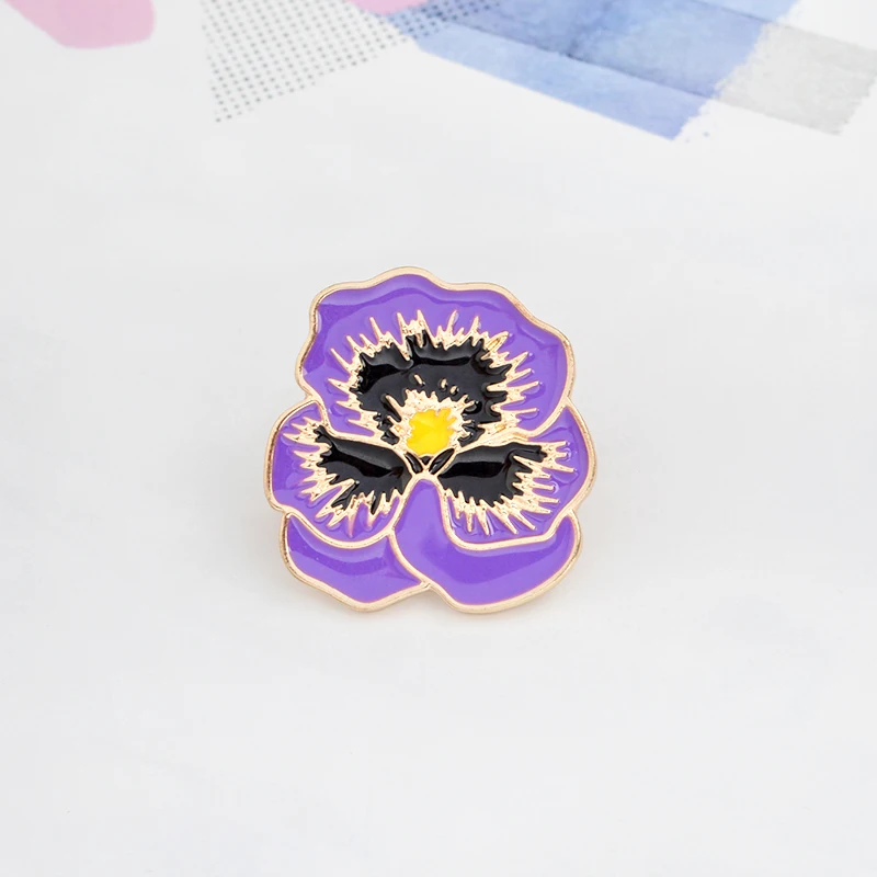 Cartoon enamel flower pin Purple flower Brooch Button Pins Denim Jacket Pin Badge Cartoon Fashion Jewelry Gift for girls women