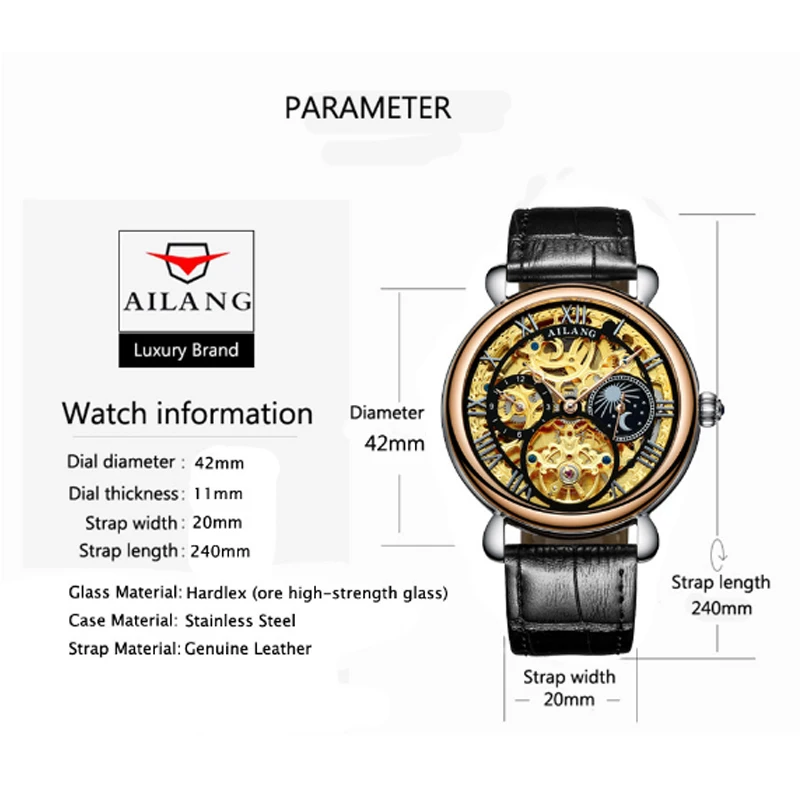 Бизнес Tourbillon Мужские часы от первого бренда Роскошные Водонепроницаемые