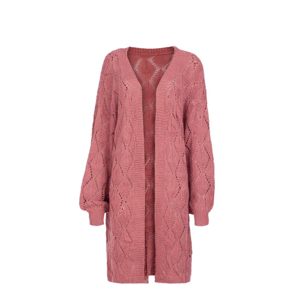 

Cotton Slim Women Cardigan Luxury Hollow Solid Colors Womens Mid Long Sweater Cardigan 2019 Autumn Female Outwear Sweater Coat