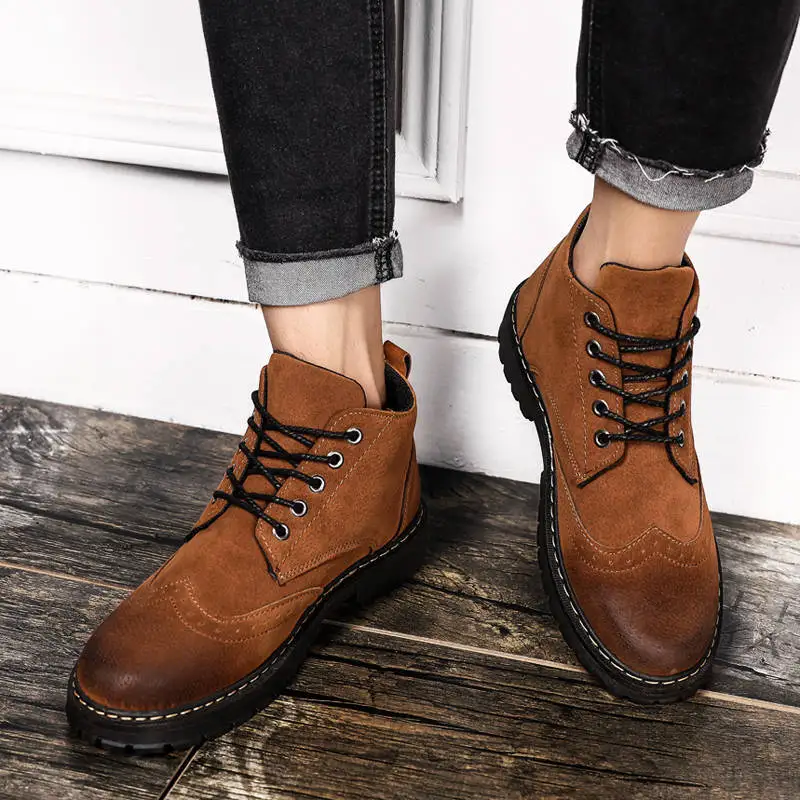 Весенние мужские Ботинки Martin с высоким берцем Однотонные армейские ботинки в