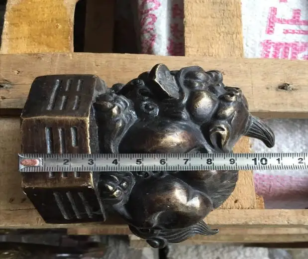 

Chinese folk antique pure brass carved animal sculpture, lion sculpture