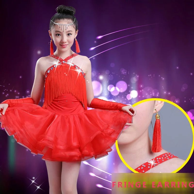 Латинское платье для танцев девочек Стразы марлевые юбка Одежда Танго ча