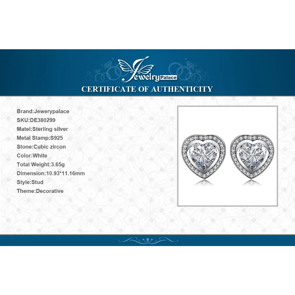 

JewelryPalace Love Heart CZ Stud Earrings 925 Sterling Silver Earrings For Women Girls Korean Earrings Fashion Jewelry 2021