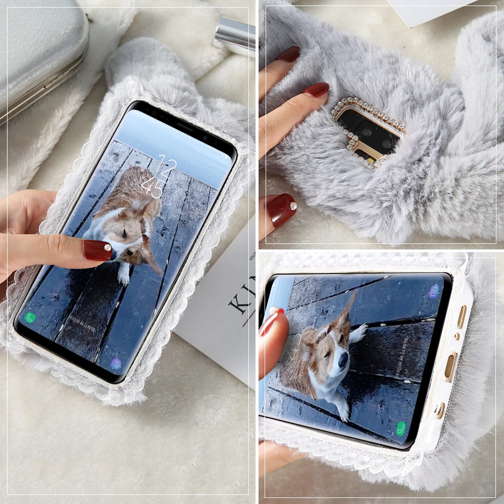 Рождественский чехол KISSCASE из кроличьего меха для Samsung Galaxy S8 S9 Plus S6 S7 мягкие