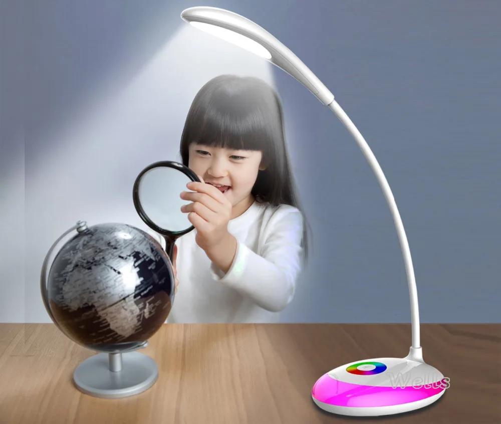 Полноцветная Регулируемая яркая светодиодная настольная лампа с защитой для
