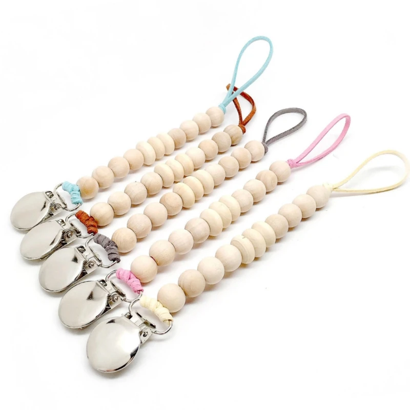 Baby Wood Beaded Pacifier Clip Dummy Chain Nipple Holder Infant Soother Teether