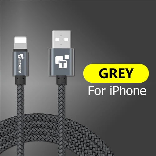 Gray USB кабель TIEGEM для iPhone 7, 6, 6 S, 5, 2 А, быстрая зарядка, USB кабель для передачи данных для iPhone 8 X, iPad, iPod, кабели для мобильных телефонов, провод 1 м, 2 м, 3 м - Цвет: Gray