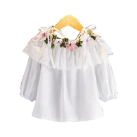 dfxd 2017 spring summer baby girl white long sleeve off shoulder cotton blouse flower embroidery girls tops kids clothes 2 8t