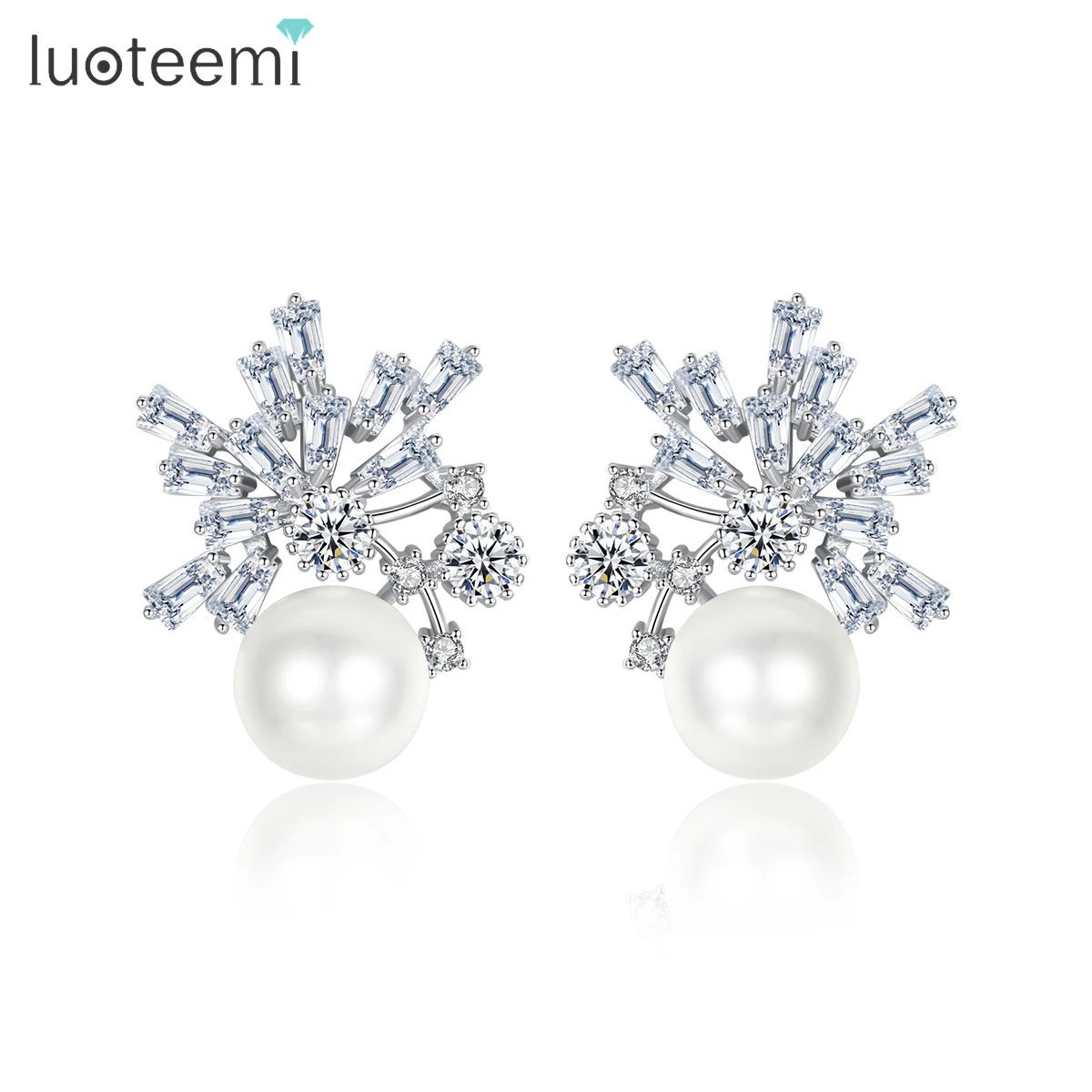 LUOTEEMI, модные серьги-гвоздики для женщин, имитация жемчуга, для свадьбы, вечеринки, блестящие, CZ, двойные цвета, ювелирные изделия, Pendientes, рождественский подарок