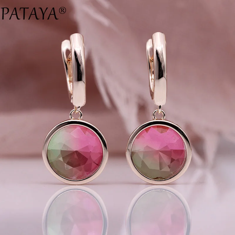 PATAYA, новинка, красные, турмалиновые, Круглые, длинные серьги, 585, розовое золото, натуральный циркон, свисающие серьги для женщин, свадебные, модные ювелирные изделия