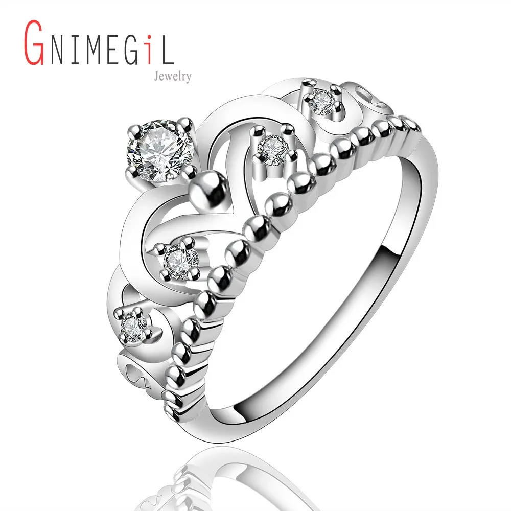 GNIMEGIL классическое модное серебряное кольцо королевской короны с прозрачными