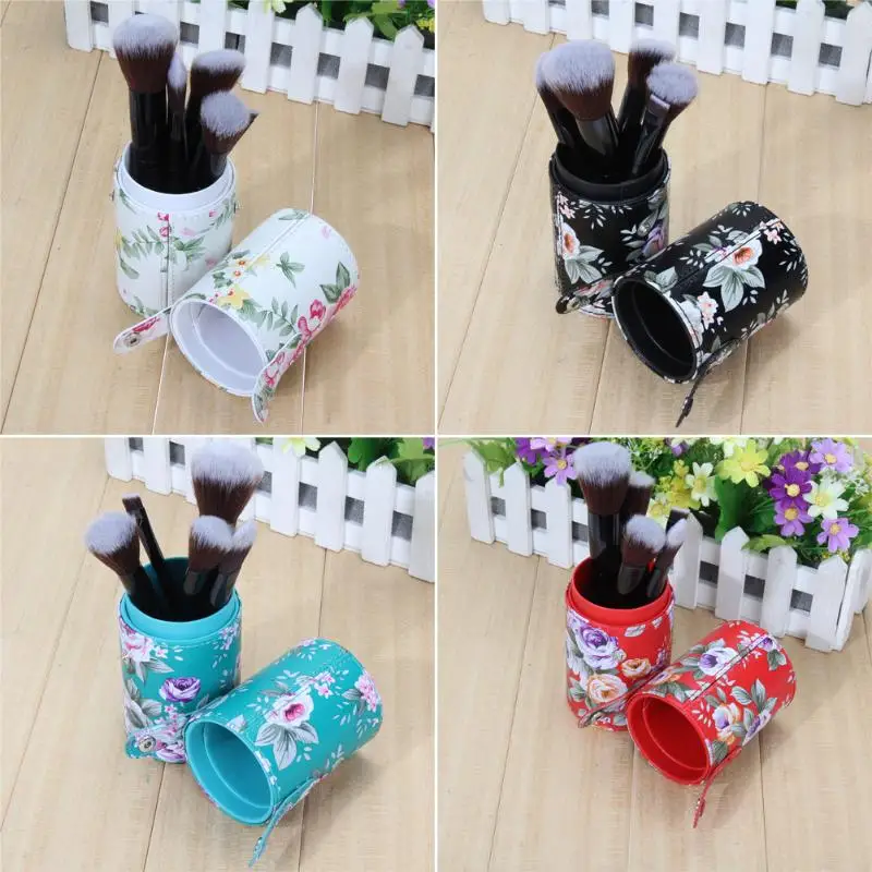 FloralPrintedTravelPULeatherCosmeticBrushPenHolderMakeupEmptyHolderMakeupArtistBagBrushesOrganizerMakeUp|Наборы инструментов для