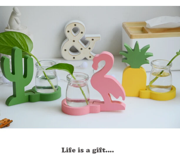 Стеклянная ваза для гидропоники креативная настольная деревянная стеклянная с