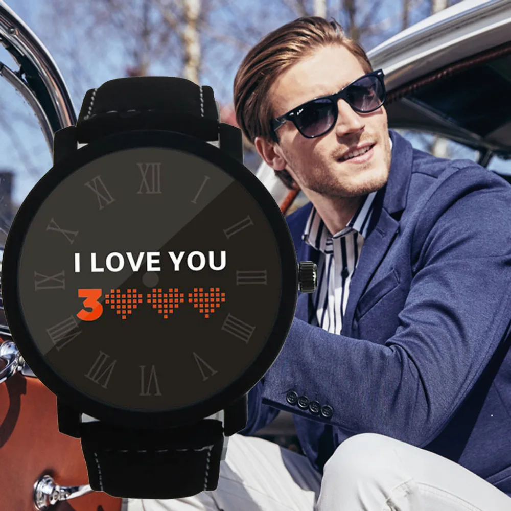 Я люблю тебя 3000 Модные мужские Часы римскими цифрами круглые кварцевые наручные